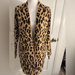 Nine West Leopard Print Black and Tan Patterned Cardigan